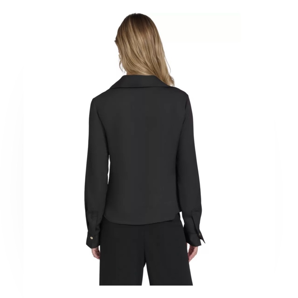 NWOT Halston Heritage Women's Long Sleeve Cowl Neck Black Blouse - Large - Picture 4 of 13